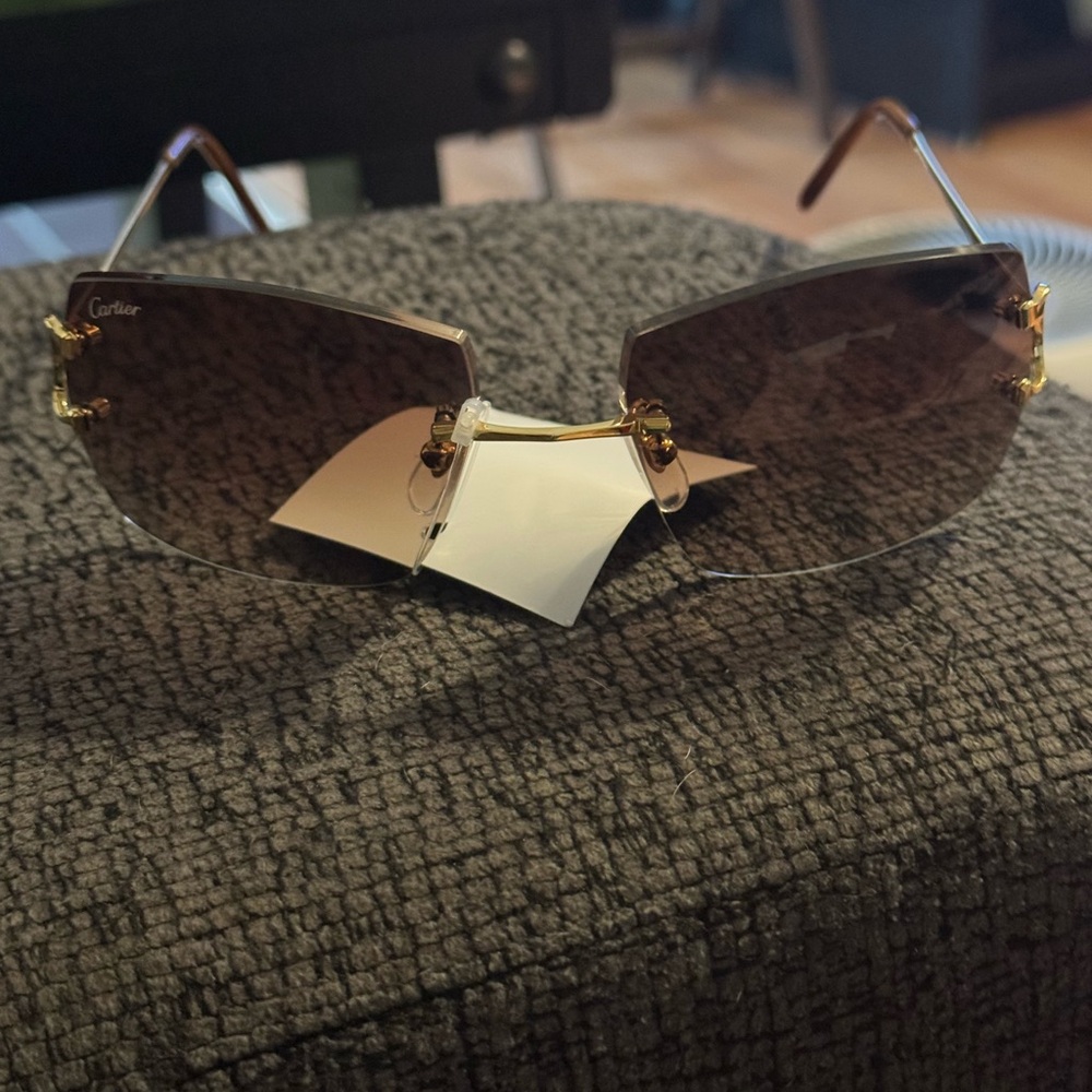 Cartier Brown Rimless Sunglasses Modern Minimalist Design